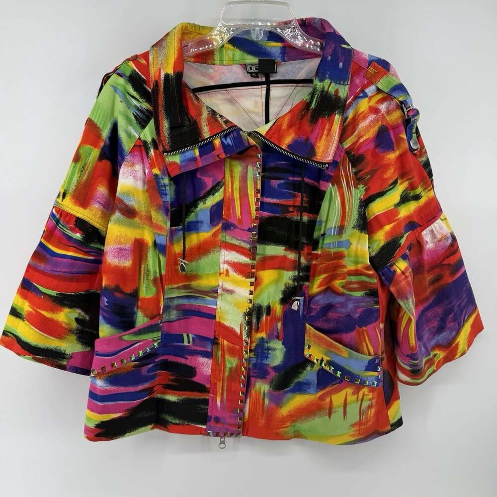 VTG The Collective Works Of Berek 2 Women XL Beaded Jacket Multicolor Neon Art
